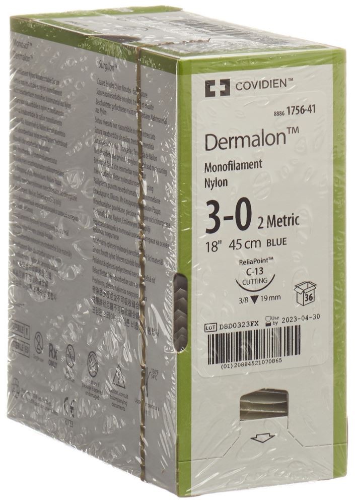 DERMALON Fil 3-0 C-13 Bleu 36 pièces | Chirurgie