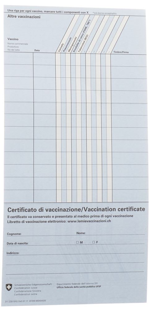 OFSP Certificat Vaccination National Bleu | IT