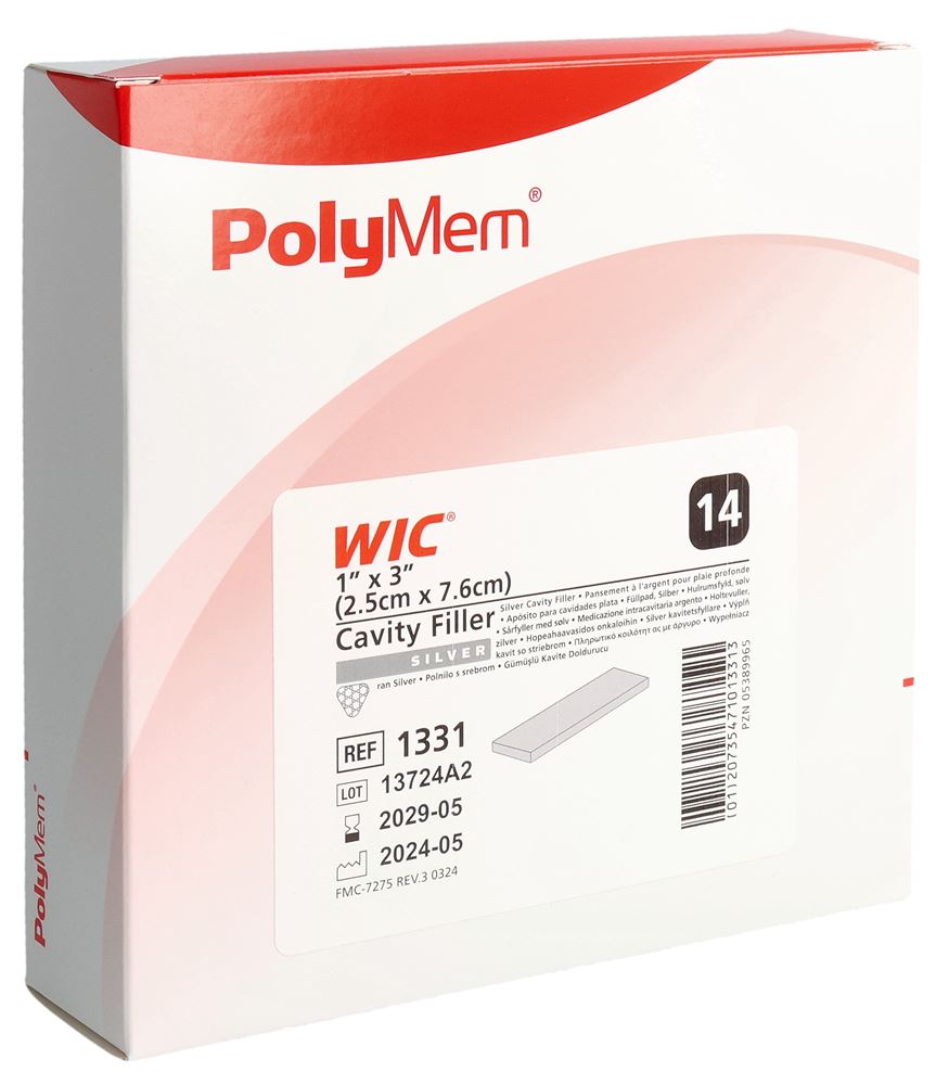 POLYMEM WIC Silver Cavity Filler 2.5x7.6cm | 14 pièces