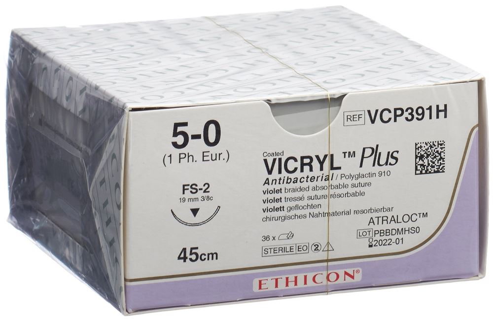 VICRYL PLUS Fil Chirurgical Violet 5-0 45cm | 36 pièces