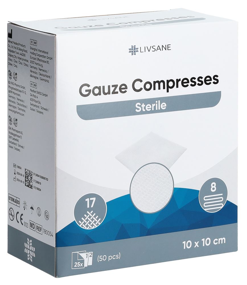 LIVSANE Compresses de Gaze 10x10cm 25 pièces | Soins