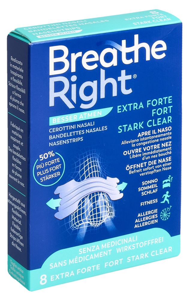 BREATHE RIGHT Extra Fort Bandelettes Nasales | 8 pièces