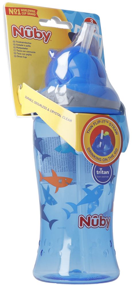 NUBY Gobelet Flip-It Paille 360ml | Bleu