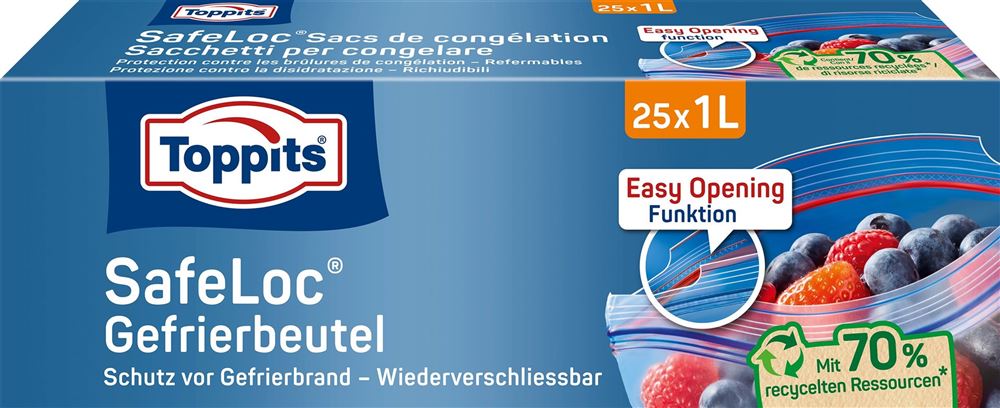 TOPPITS Sacs Safeloc 1L 17x17cm 25 pièces | Conservation