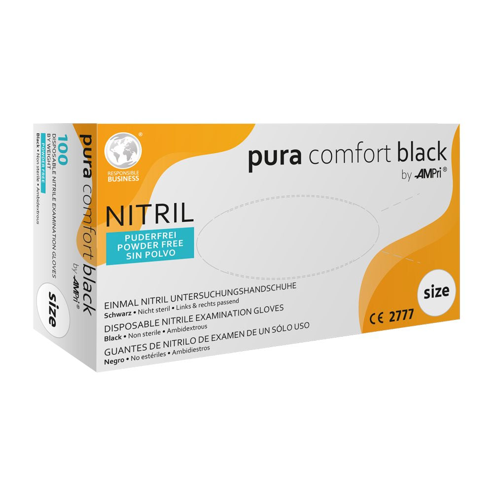 AMPRI Gants Nitrile Pura Comf XS Noir 100 pièces | Confort