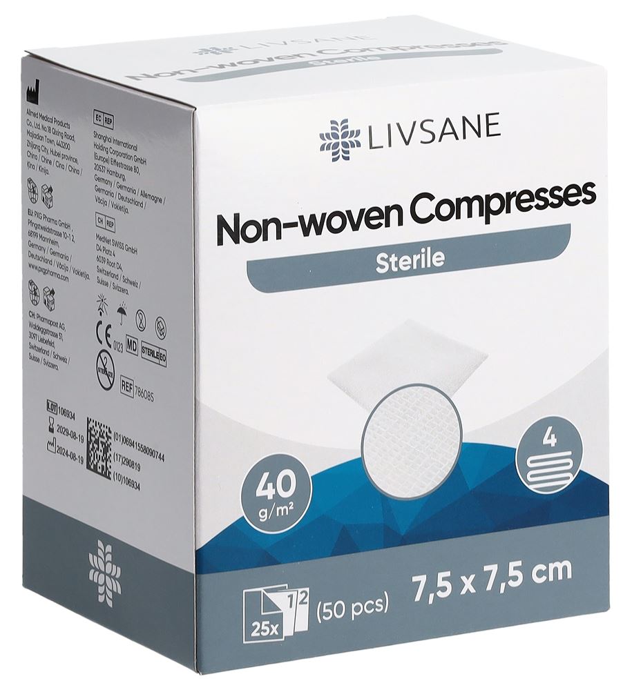 LIVSANE Compresses Non-Tissées 7.5x7.5cm 25 pièces | Soins
