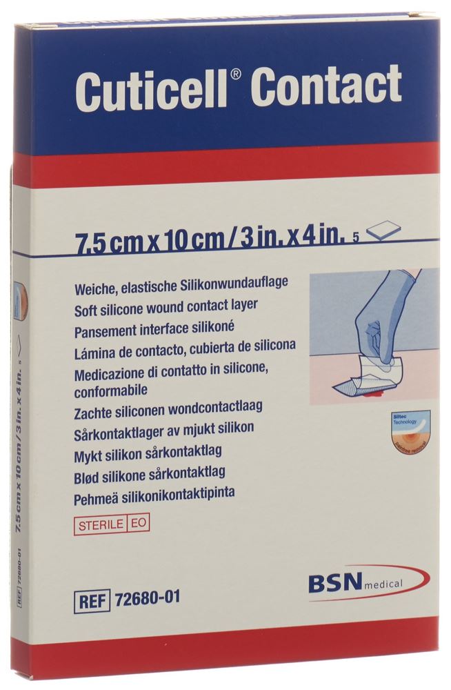 CUTICELL Contact Pansement Silicone 7.5x10cm | 5 pièces