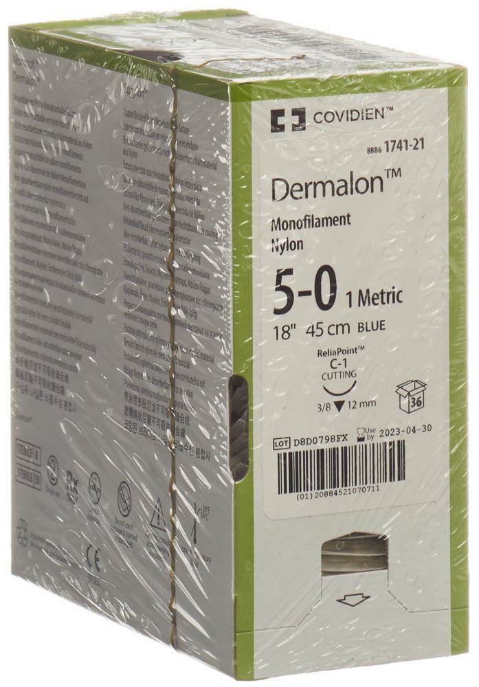 DERMALON Fil 5-0 C-1 Bleu 36 pièces | Chirurgie