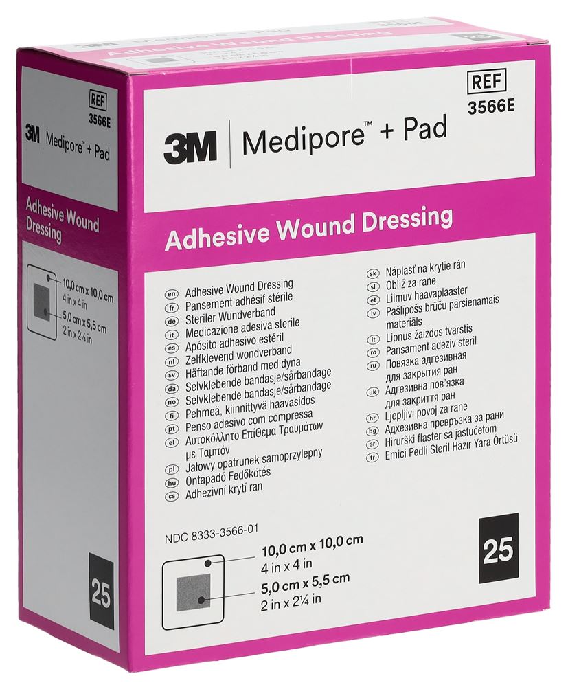 3M MEDIPORE+PAD Pansement 10x10cm | 25 pièces