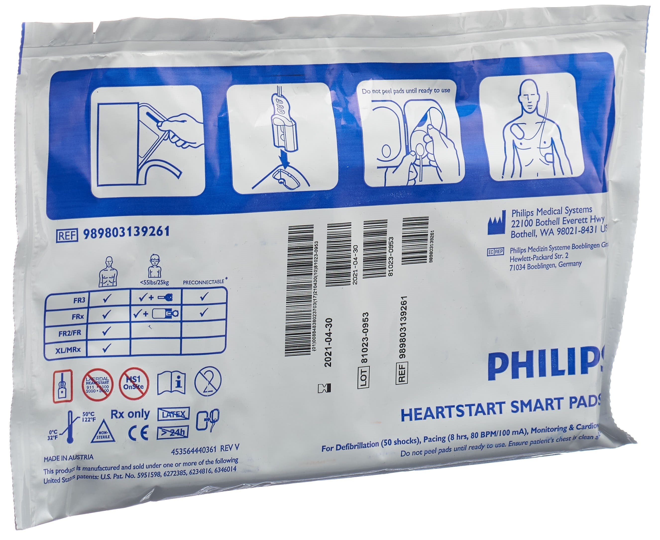 PHILIPS HeartStart FRx Électrodes Smart Pads II Adulte | Lot