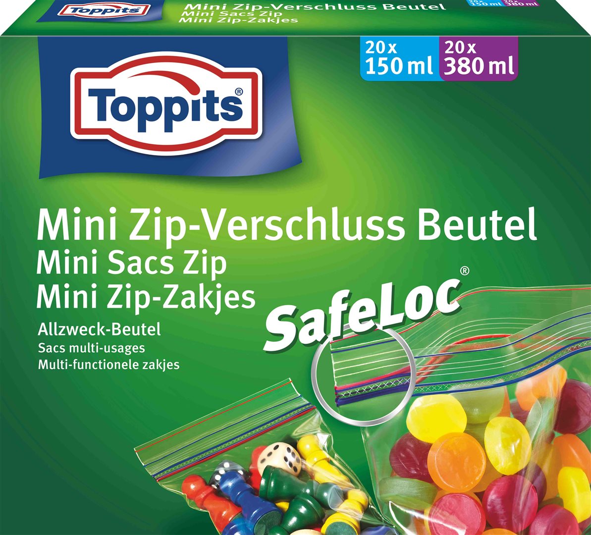 TOPPITS Mini Zip Sacs Réutilisables Conservation Alimentaire | 40 Pièces