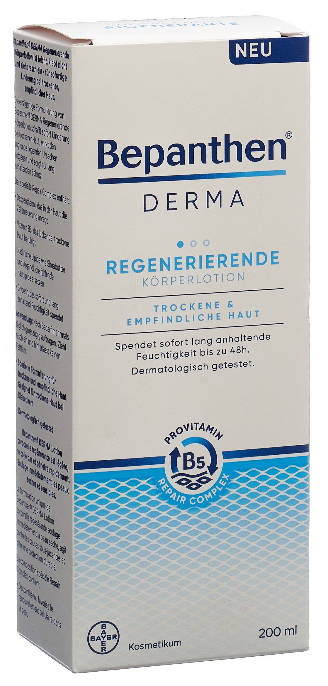Bepanthen Derma Lait Corps Régénérant Peaux Sèches 200 ml