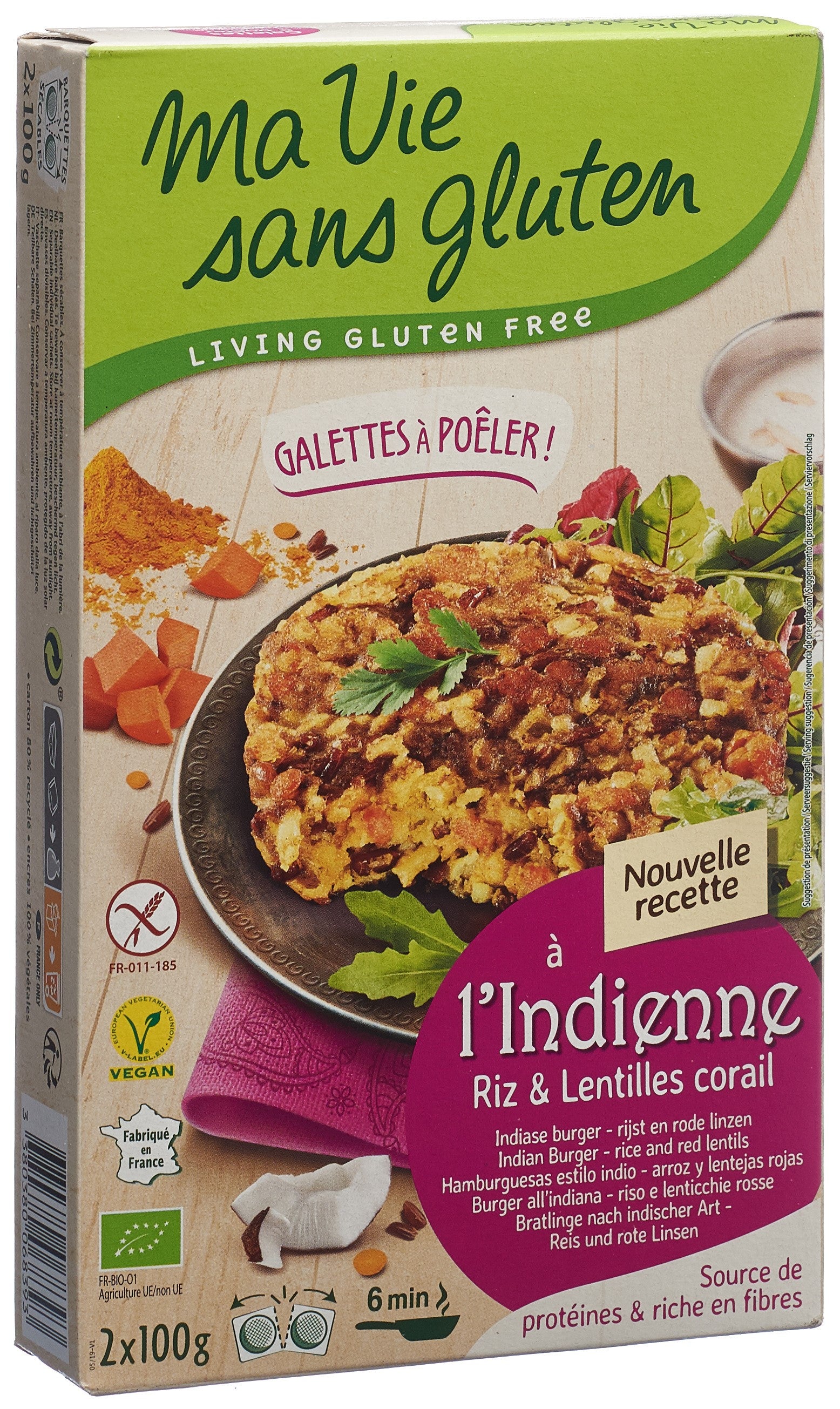 MA VIE S GLUT Galettes Riz Lentilles Bio Sans Gluten 2 x 100 g