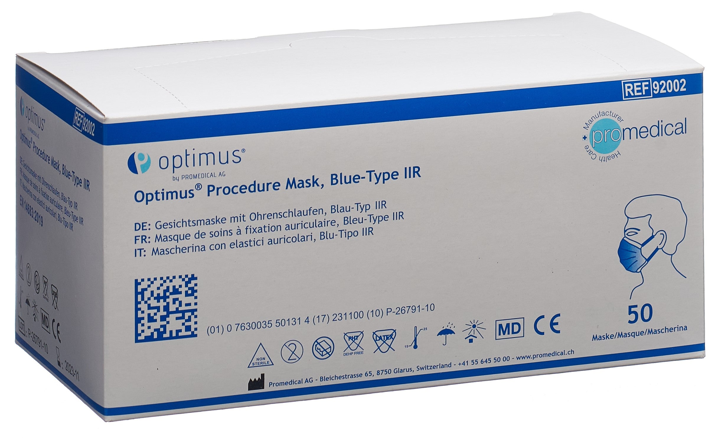 PROMEDICAL Masque Chirurgical Type IIR Bleu - Protection Hygiène | Boîte 50 Pièces