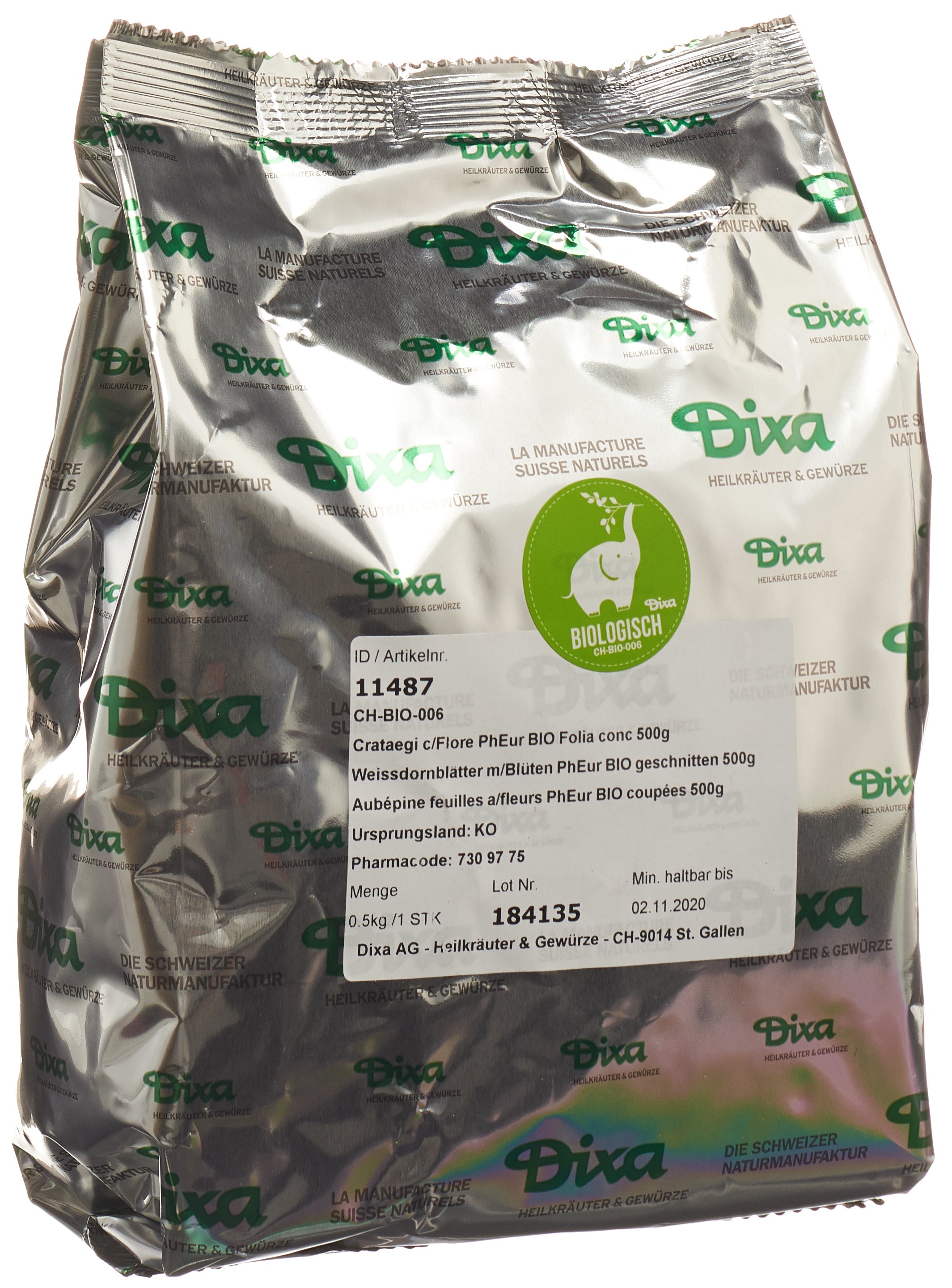 DIXA Aubépine Bio Feuilles Coupées 500g | Bien-être Cardiaque