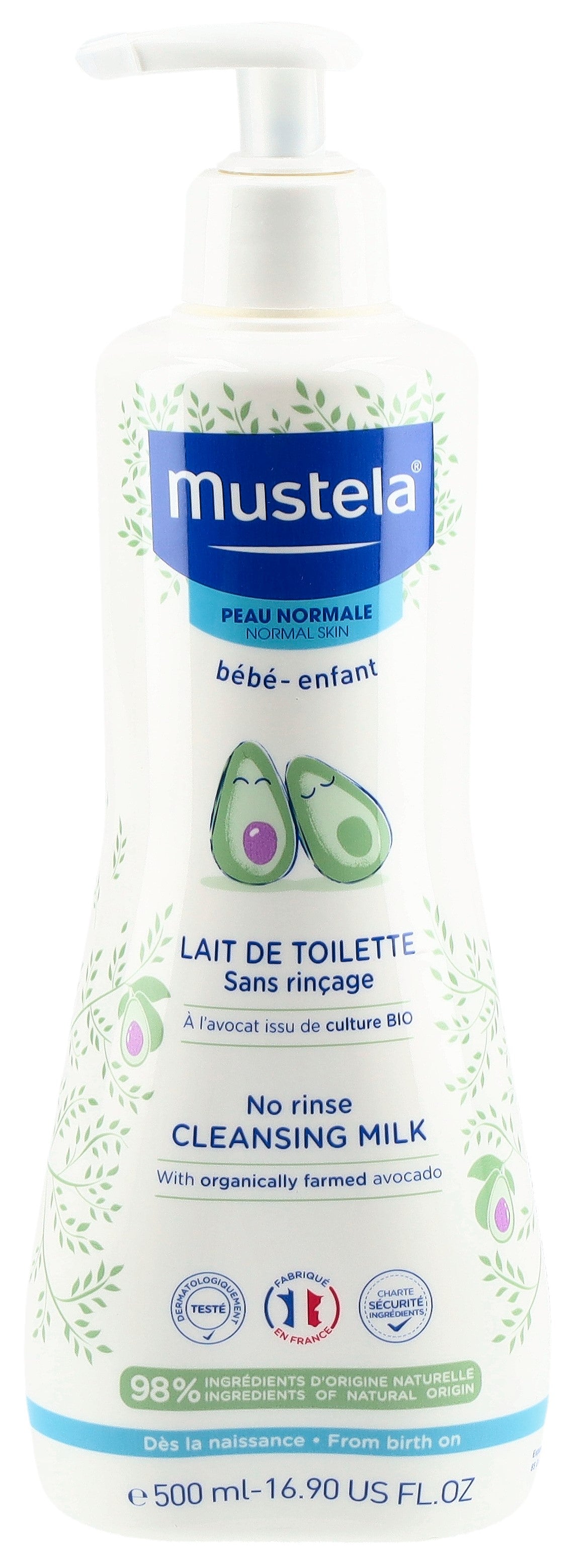 Mustela Lait de Toilette Peau Normale Nettoyant Doux 500 ml