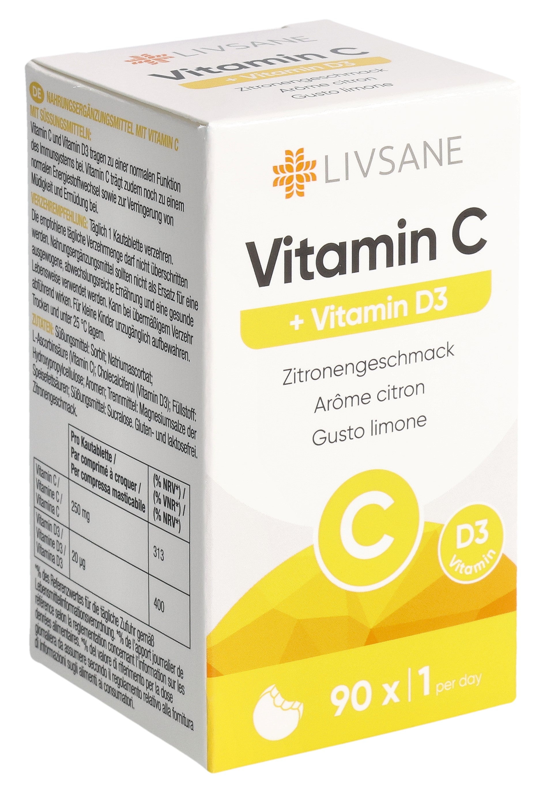 LIVSANE Vitamine C D3 Comprimés à Croquer Immunité | 90 comprimés