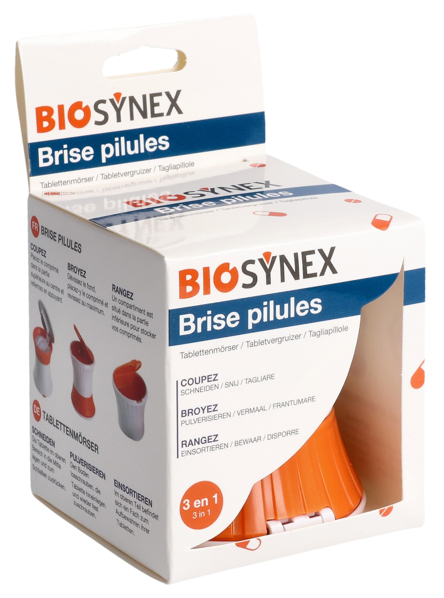 BIOSYNEX Brise-pilule 3-en-1 : Couper, Broyer, Ranger | Pratique