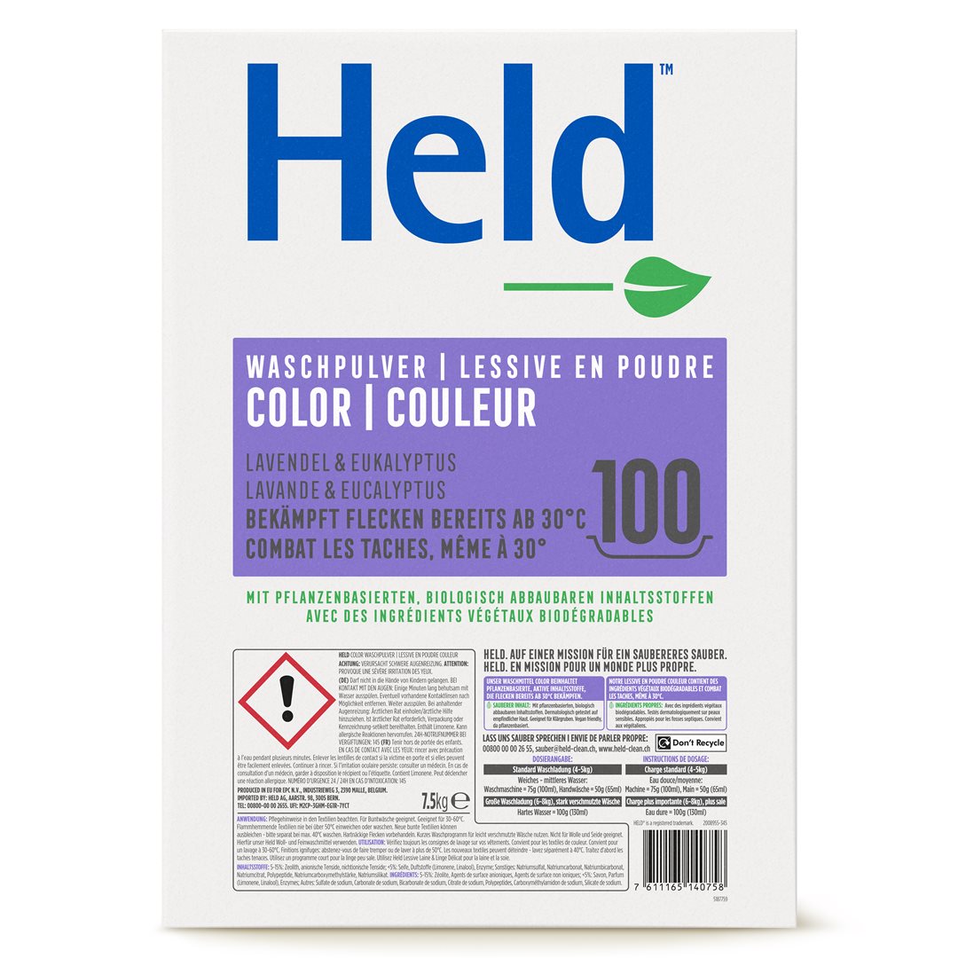 HELD Lessive Linge Couleur 7.5 kg 100 Lavages | Efficacité Douceur