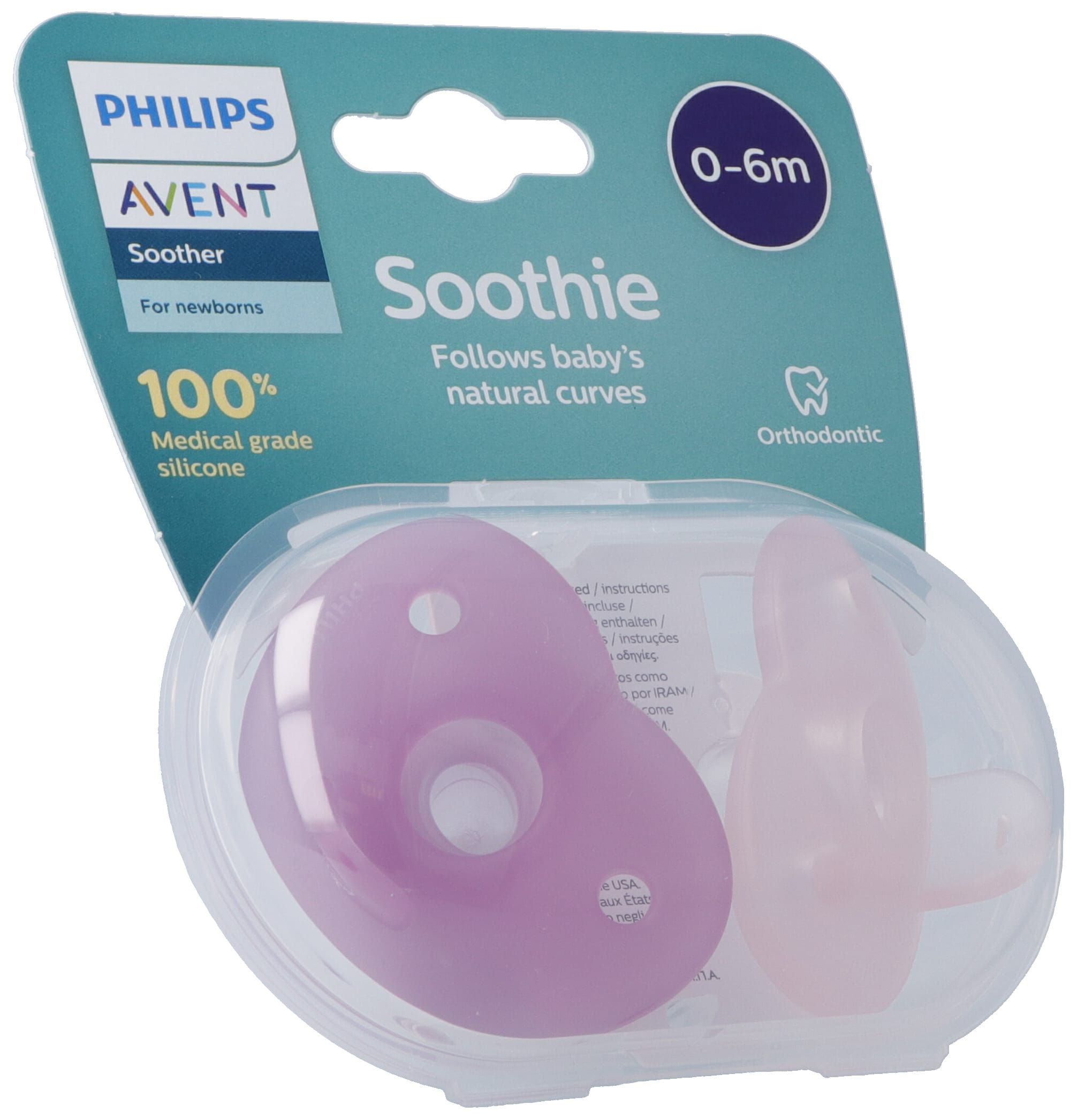 Philips Avent Soothie Sucette Rose 0-6 Mois | Lot de 2 Stérilisables