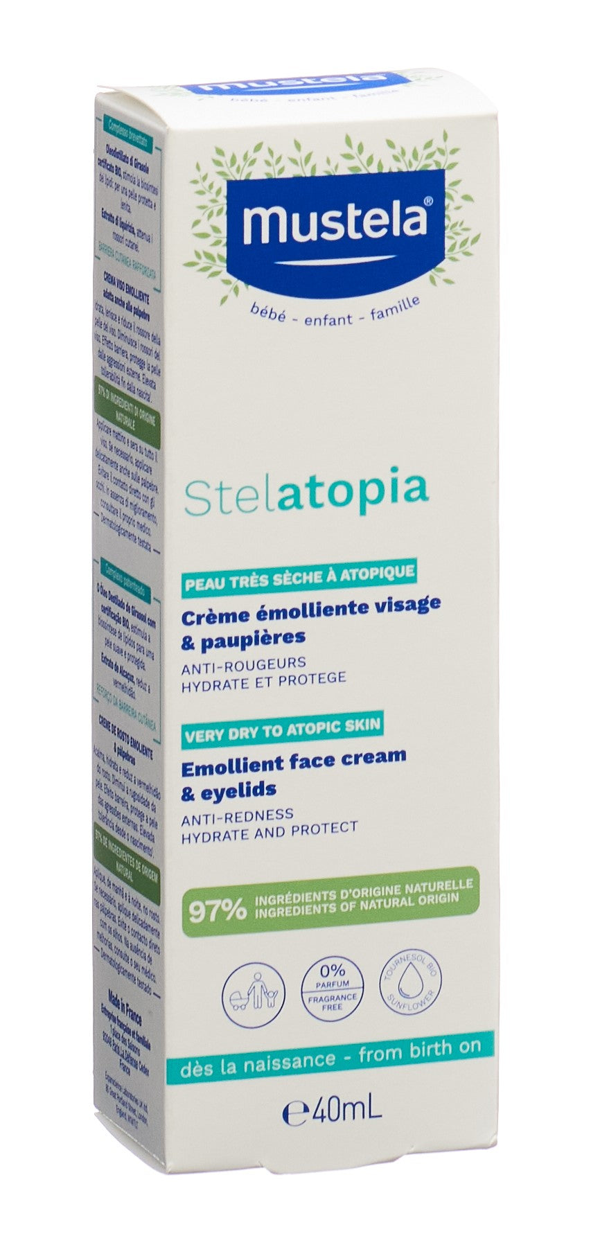 Mustela Stelatopia Crème Émolliente Visage Peaux Très Sèches 40 ml