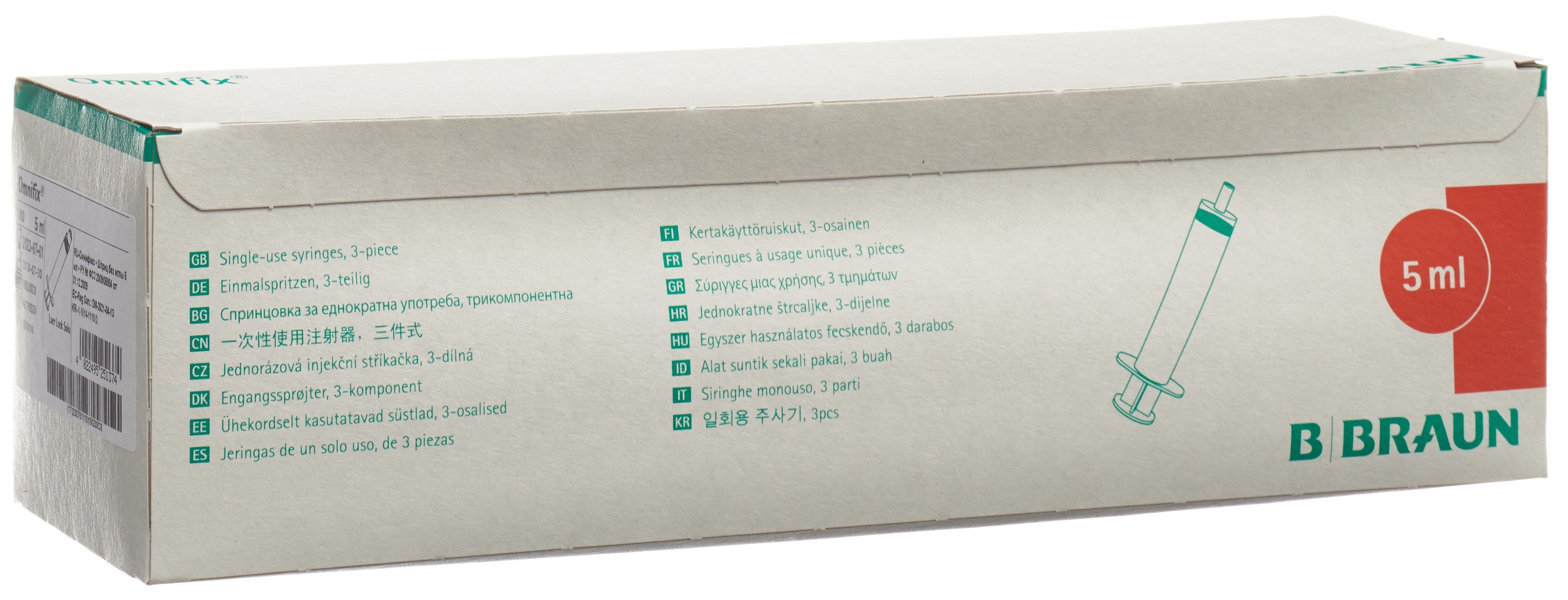 OMNIFIX Seringue Luer Lock 5ml Sans Latex - Lot de 100 | Dispositif Médical