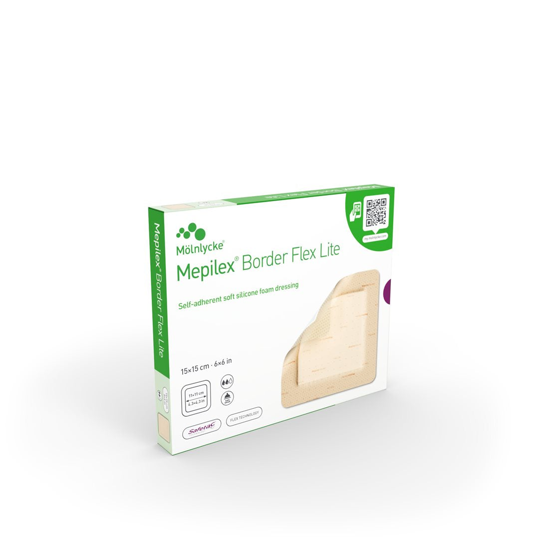 Mölnlycke MEPILEX Border Flex Lite Pansement Adhésif Doux | 15 x 15 cm (5 pièces)