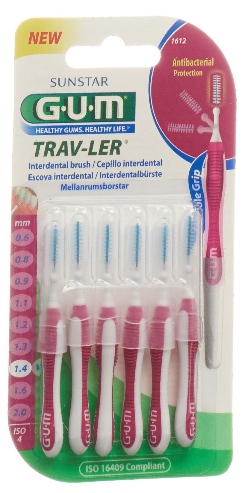 GUM Trav-Ler Brossettes Interdentaires Cylindriques Rose 1.4mm | Lot de 6