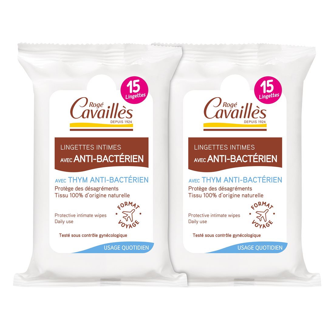Rogé Cavaillès Lingettes Intimes Anti-Bactériennes Douceur 2x15 pièces