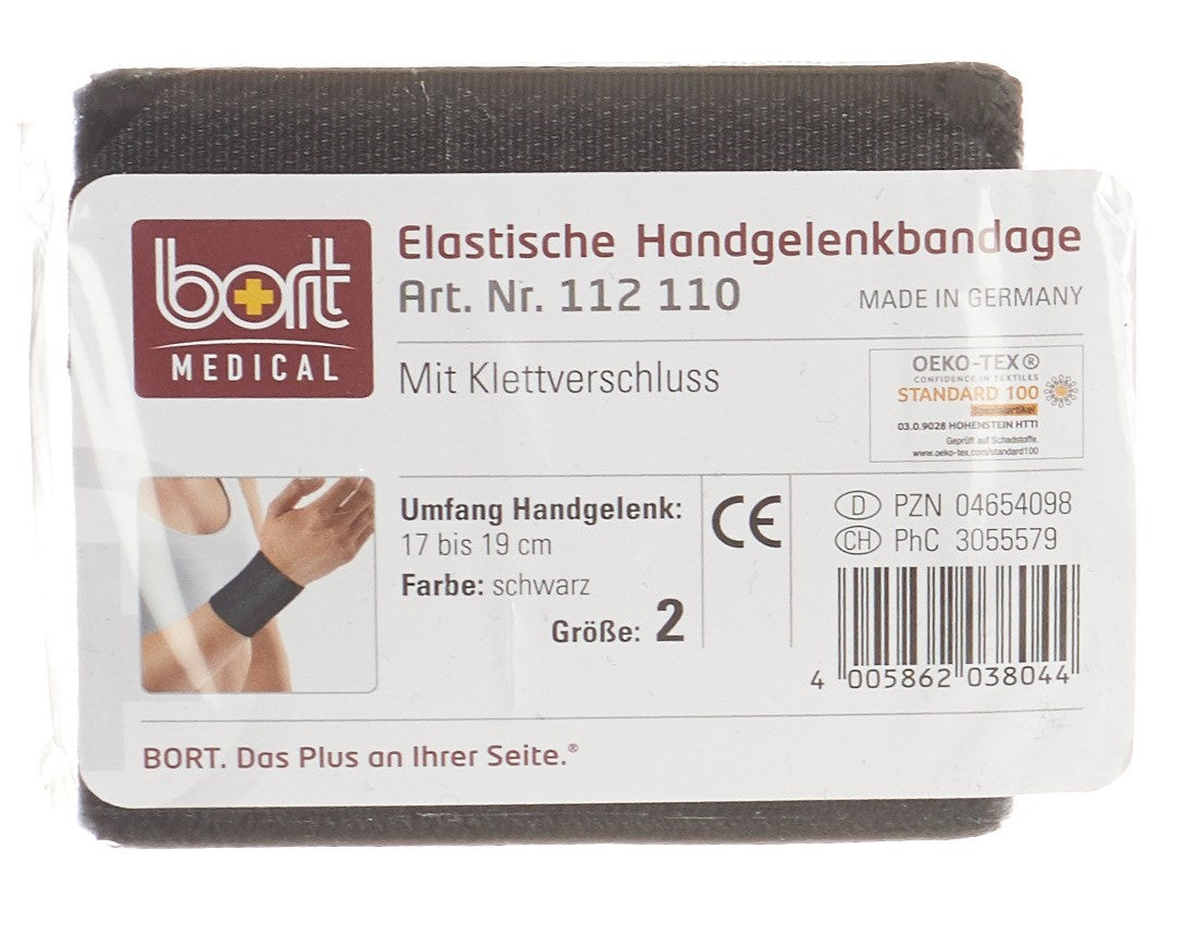BORT Bandage Poignet Velcro 8cm Taille 1 (17cm) Noir Soutien Confort