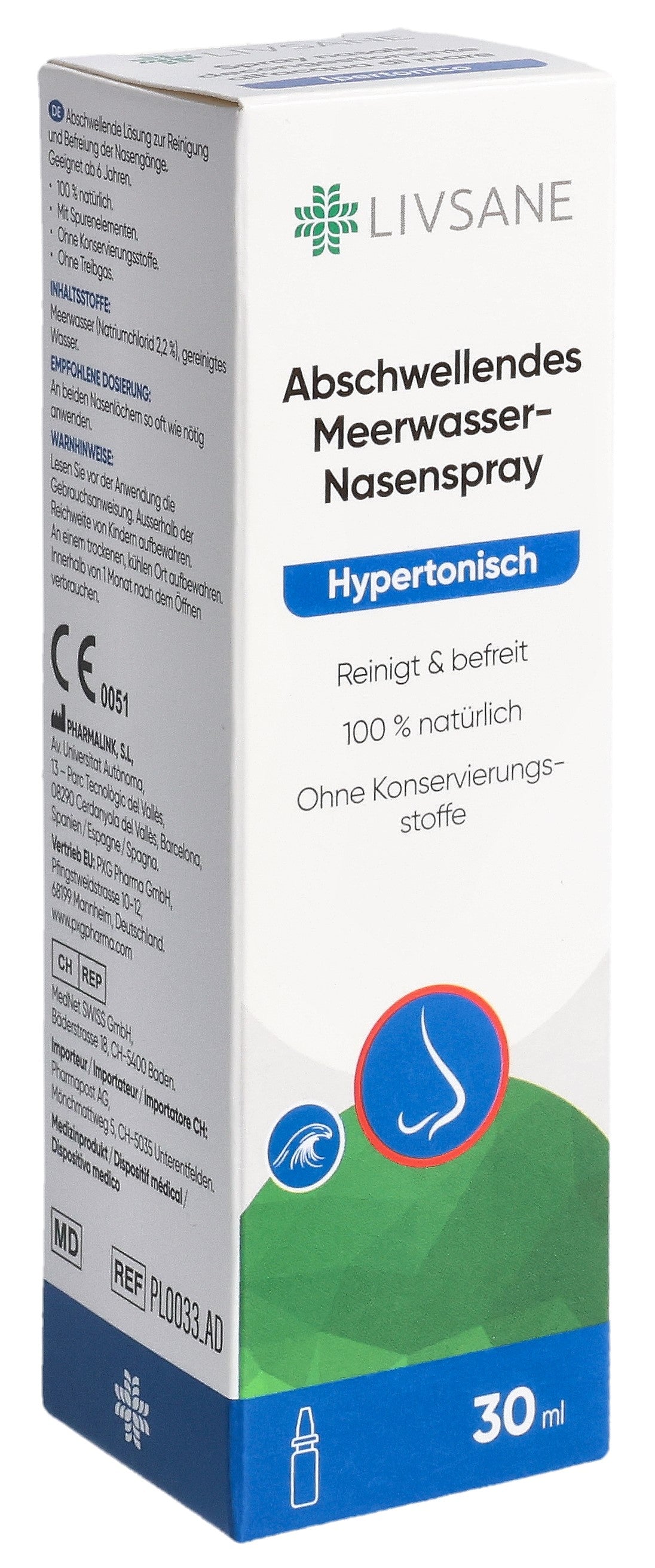 LIVSANE Spray Nasal Eau de Mer Hypertonique Décongestionnant | 30 ml