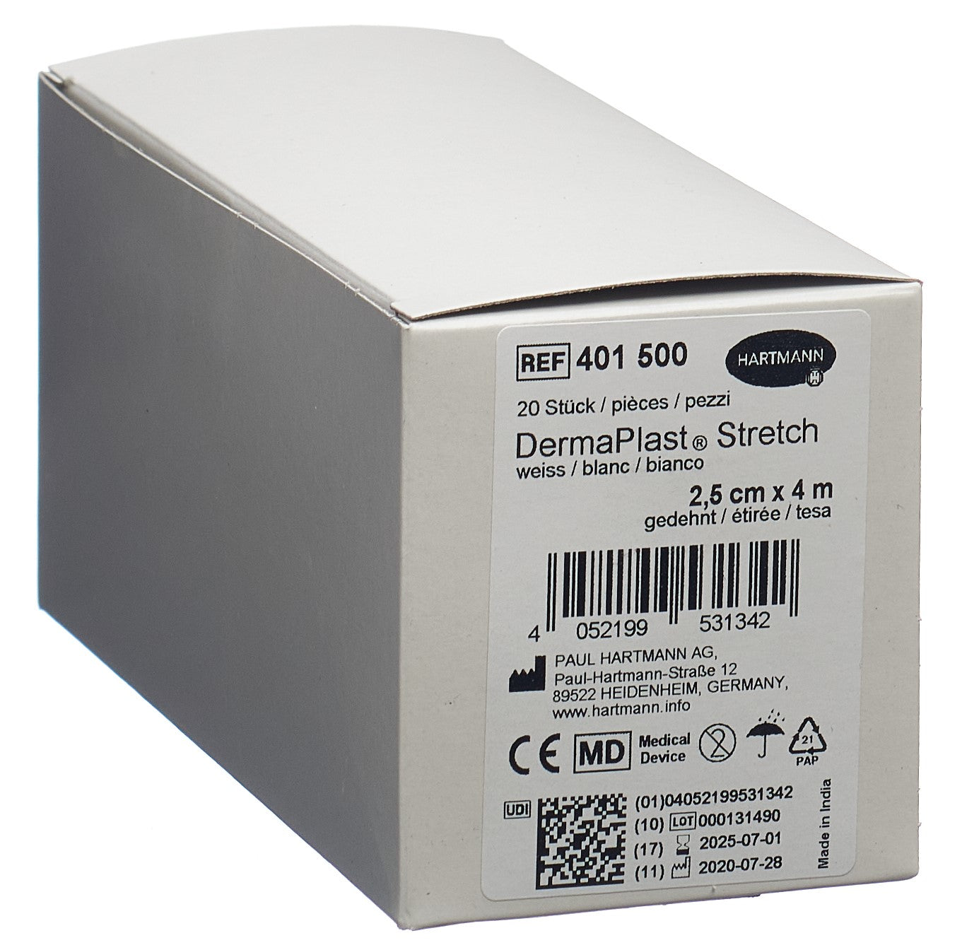 DERMAPLAST Bande Gaze Stretch 2.5cm x 4m Confortable | Lot de 20