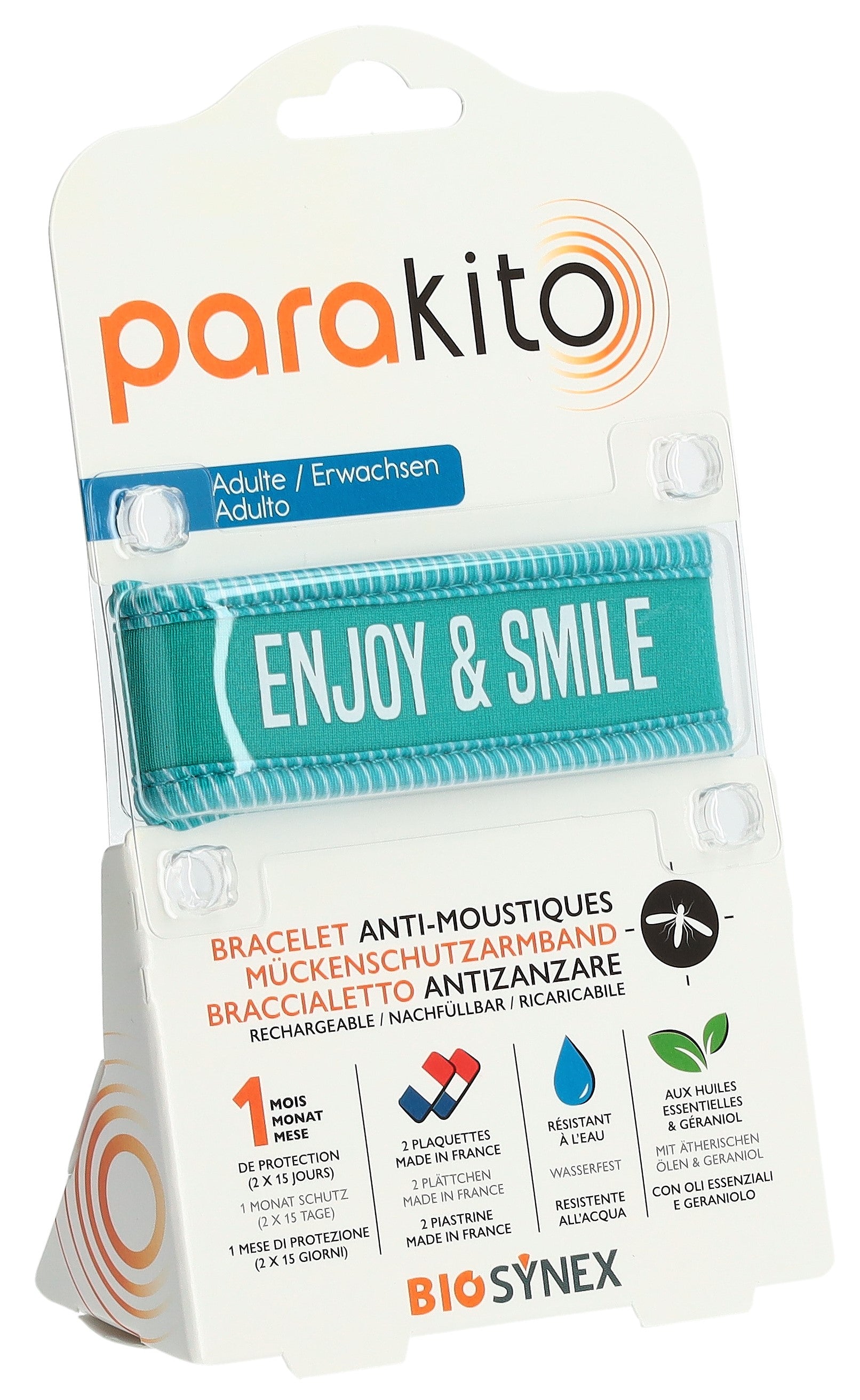 PARAKITO Bracelet Anti-Moustiques Adulte Bleu Enjoy Smile | Protection Efficace