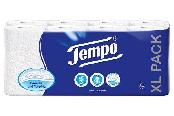 TEMPO Papier Toilette Classic 3 Plis Douceur & Résistance | Rouleaux 16