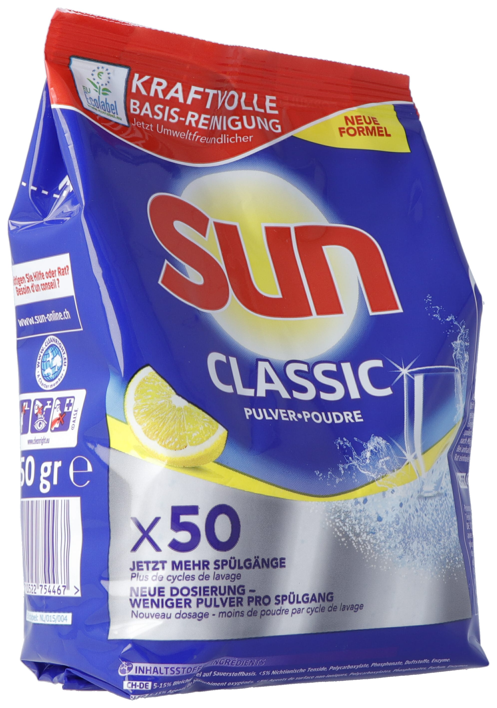 SUN Poudre Vaisselle Recharge Citron Éclatant 950 g