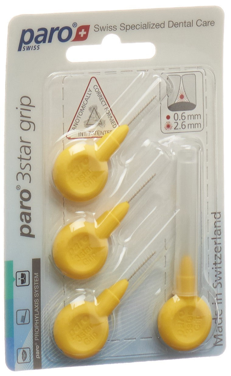 PARO 3star-grip Brosse Interdentaire Cylindrique Jaune 2.6mm 4 Pièces