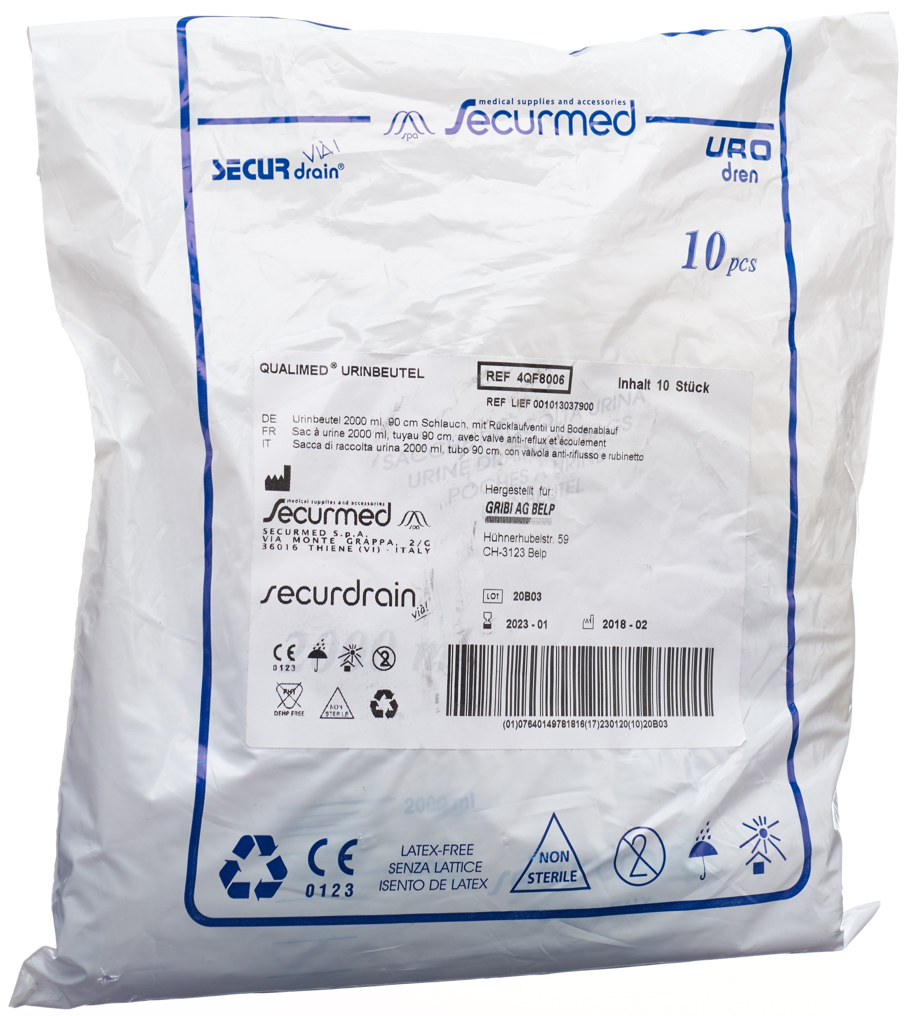 QUALIMED Sac Urine 2L avec Anti-Reflux | Lot 10 Pièces