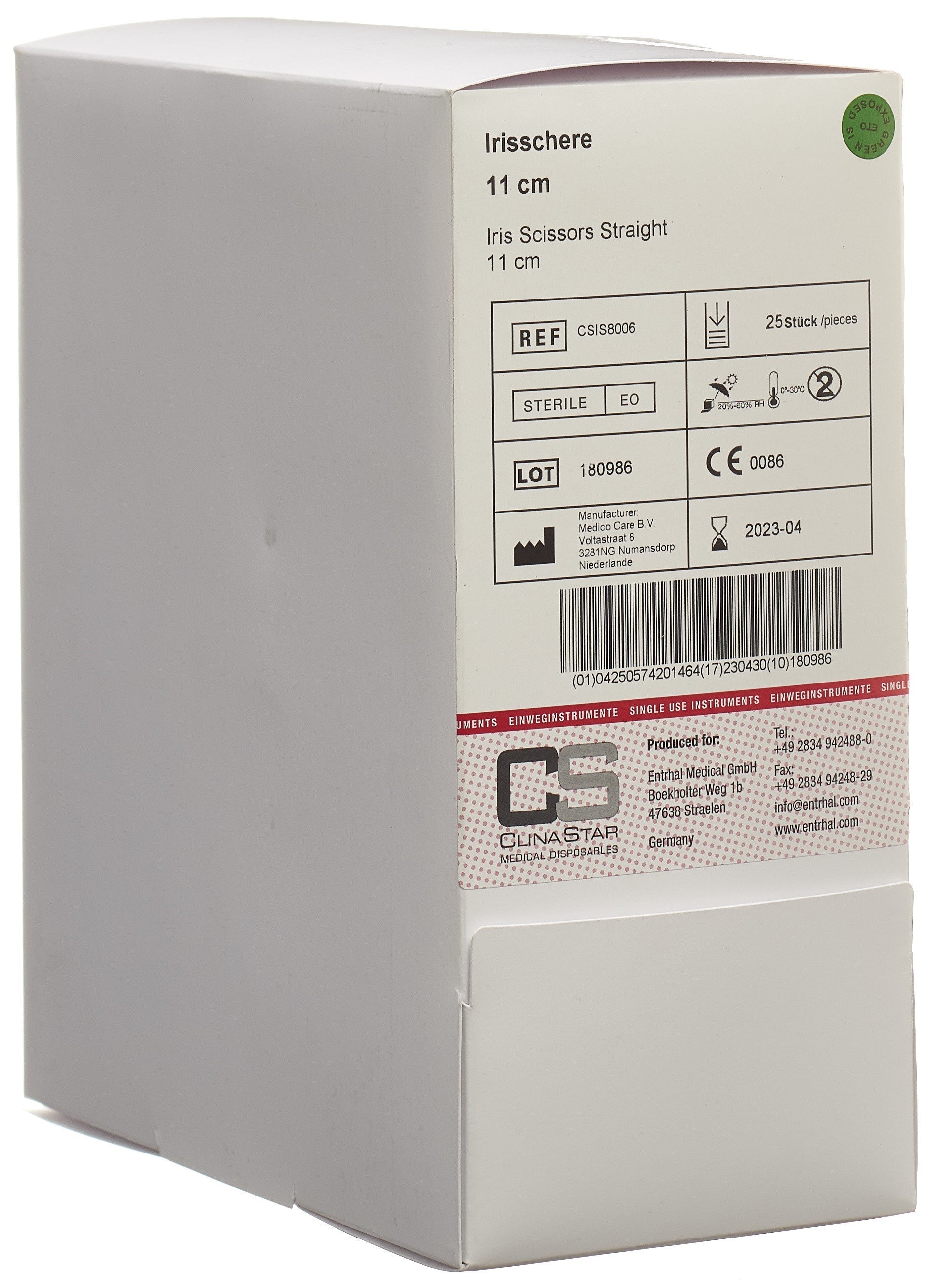 CLINA STAR Ciseaux Iris 11cm Droit Stérilisés | Lot 25