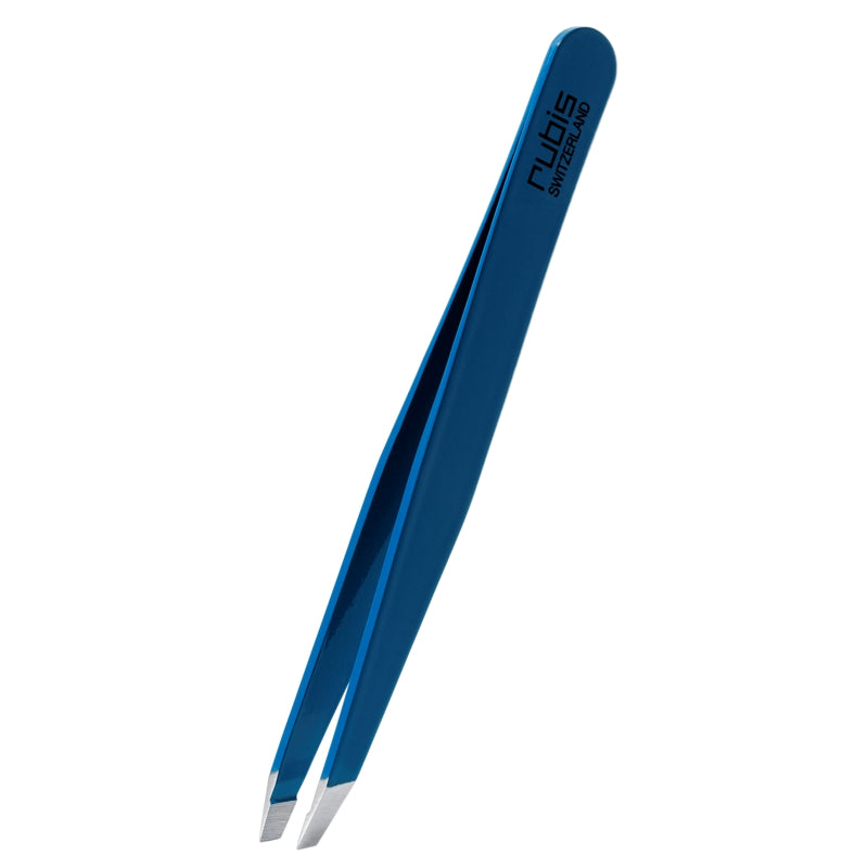 RUBIS Pince à Épiler Biseautée Bleue Inox Précision | Soin Visage