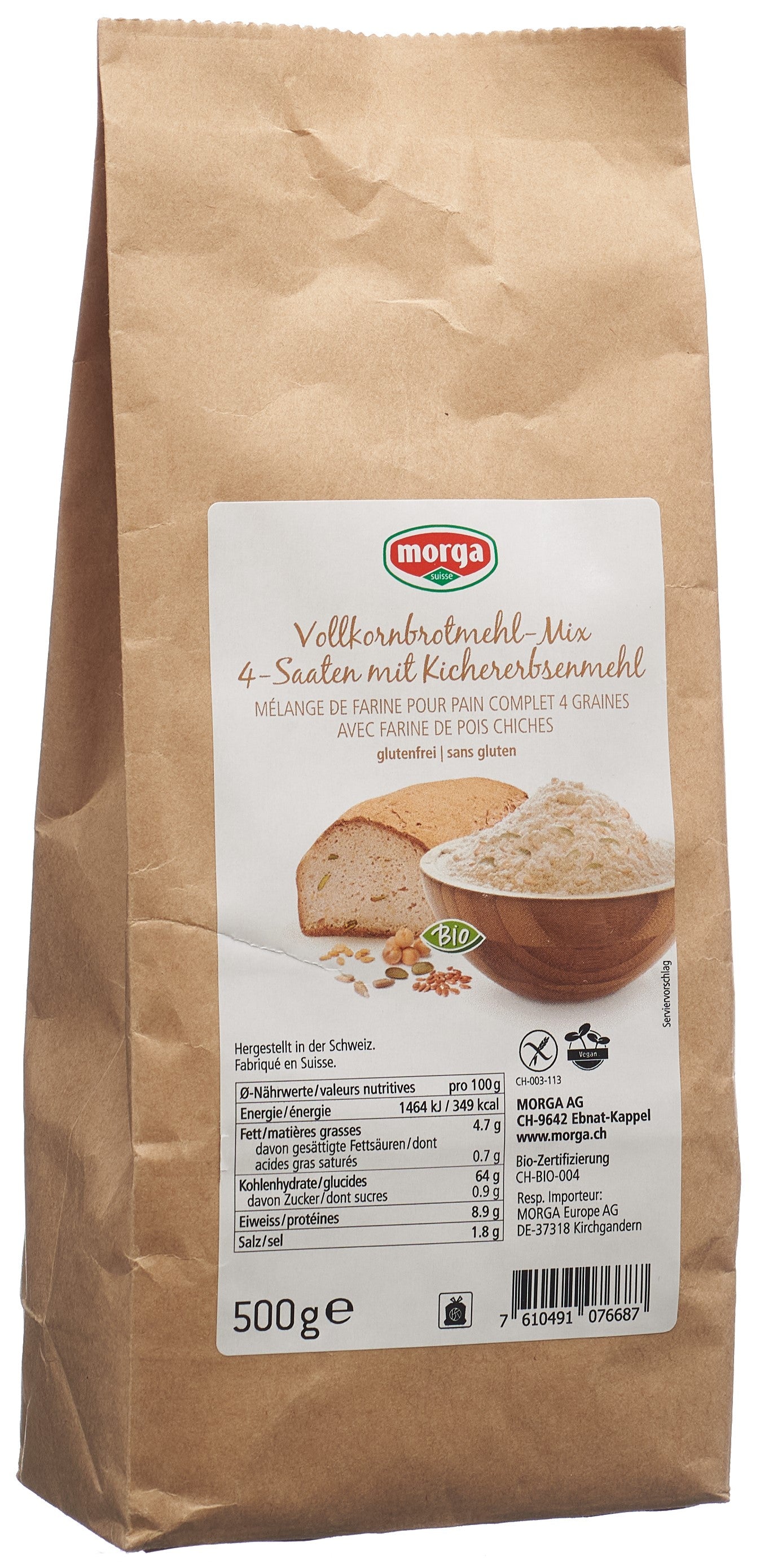 MORGA Farine Pain Bio 4 Céréales 500 g | Sans Gluten & Riche en Fibres