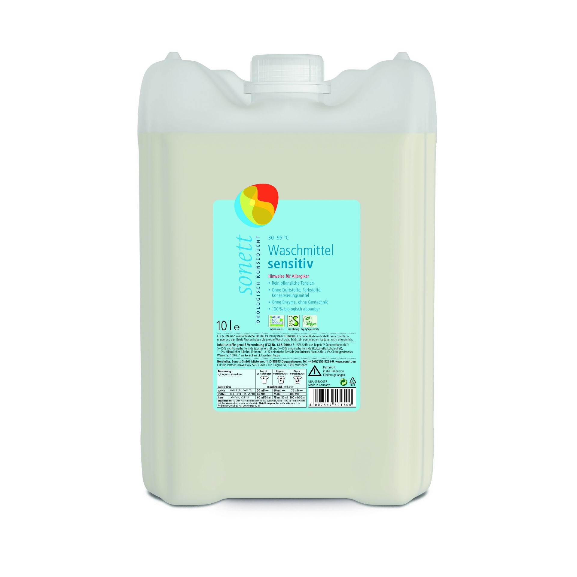 SONETT Lessive Liquide Sensitive 30°C 95°C 10 L | Douceur & Efficacité