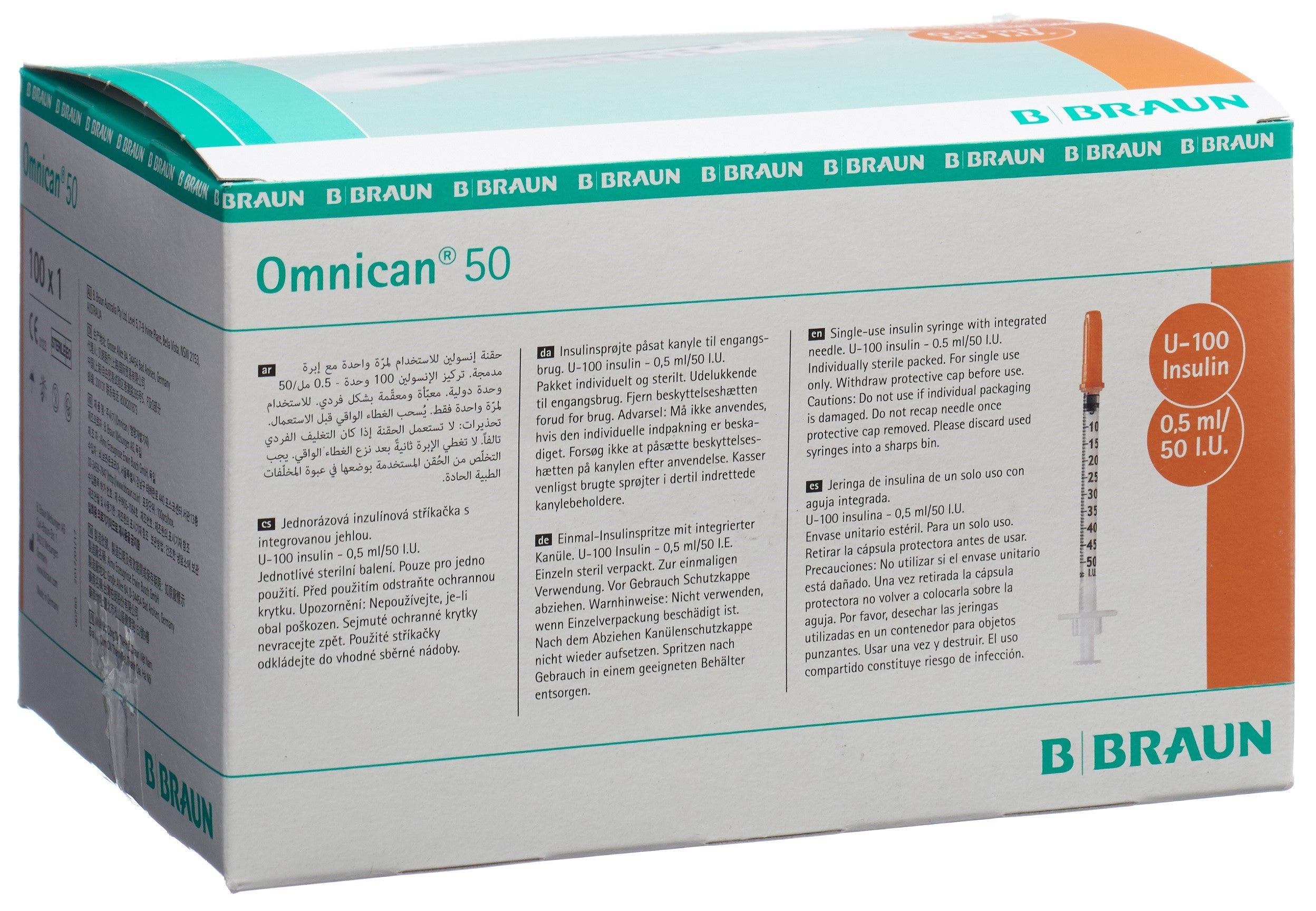 OMNICAN Insuline 50 Unités 0.5ml Seringues 0.3x12mm G30 | 100 Unités