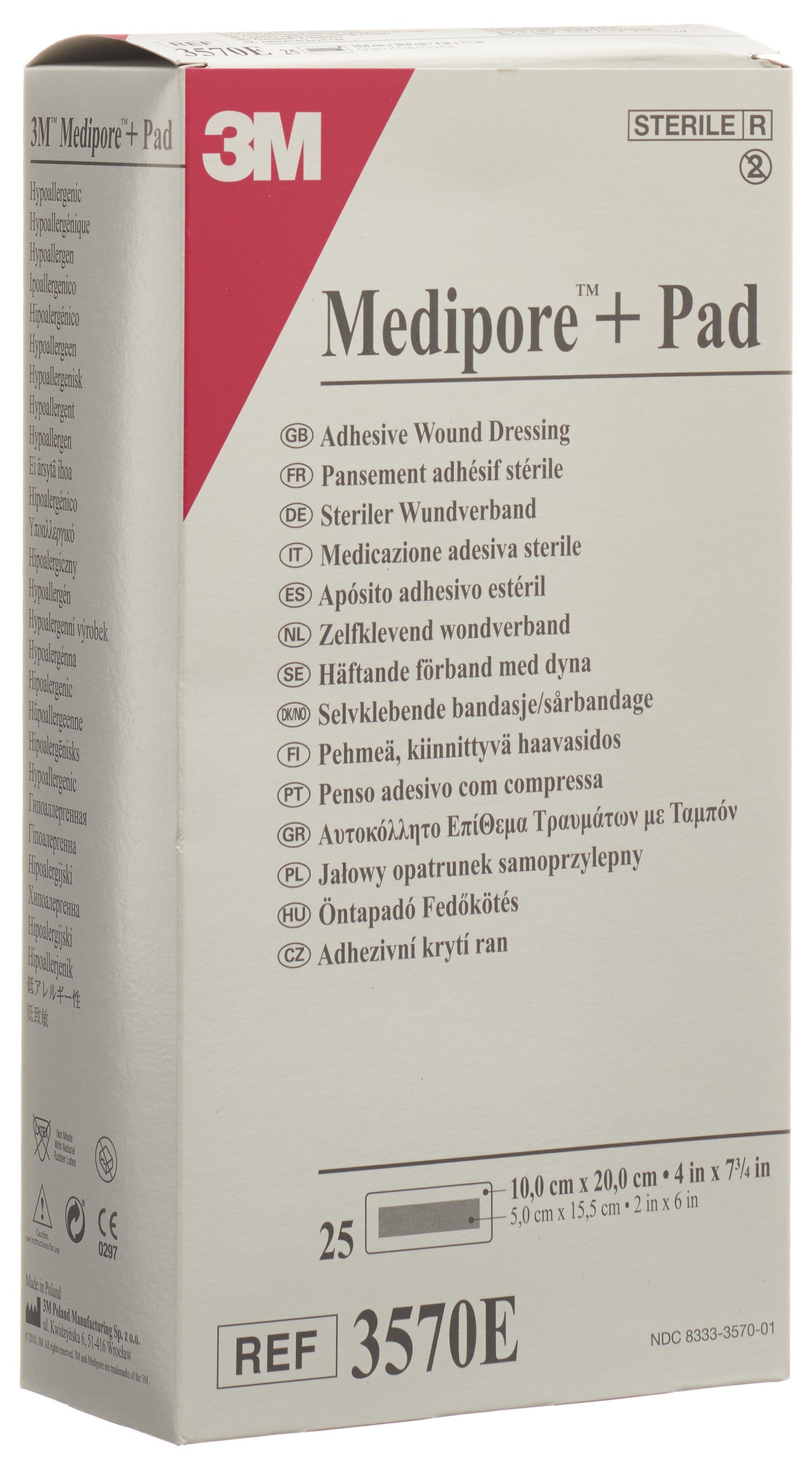 3M MEDIPORE+PAD 10x20cm compresse 5x15.5cm 25 pce