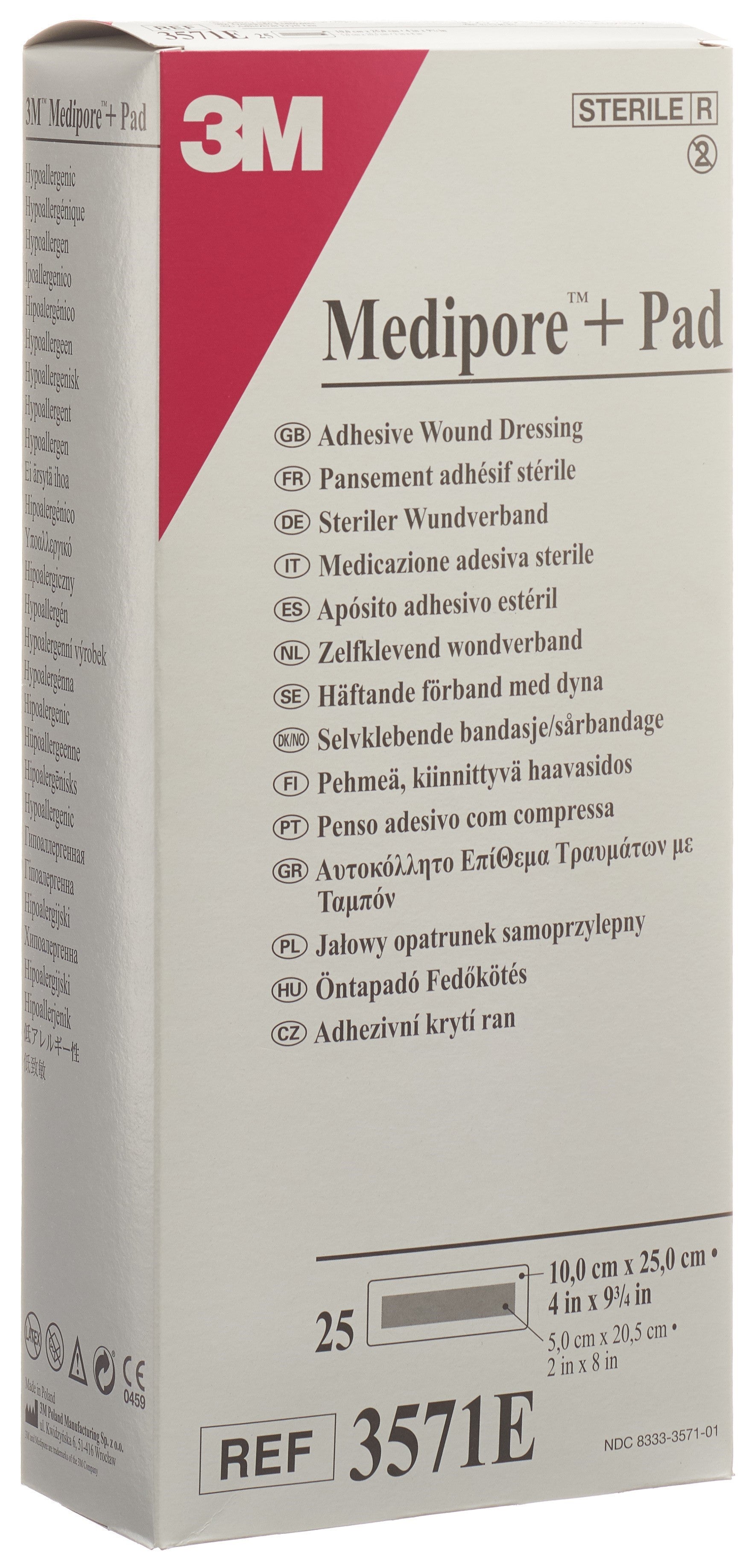 3M MEDIPORE+PAD 10x25cm compresse 5x20.5cm 25 pce