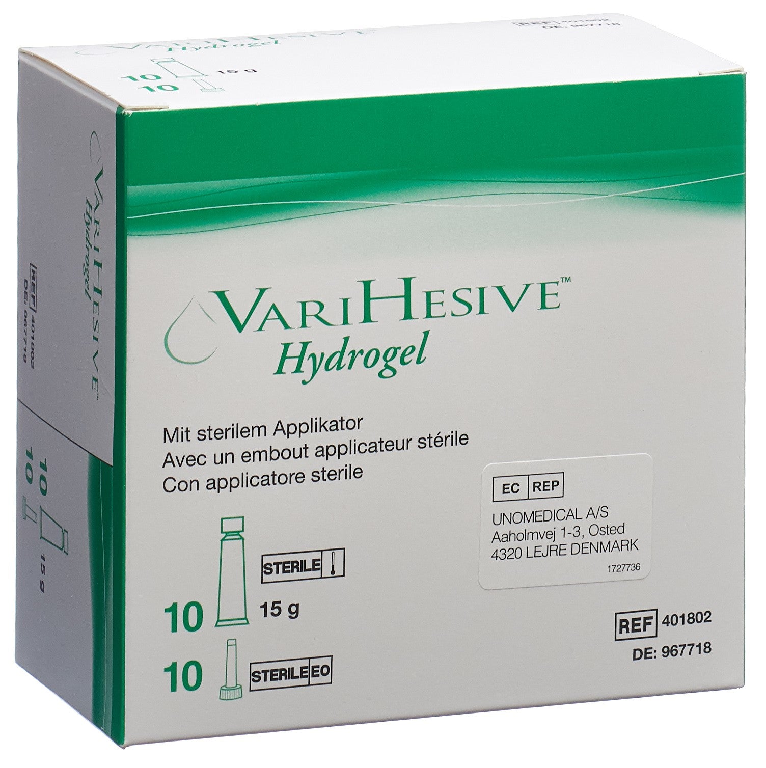 VARIHESIVE Hydrogel Pansement avec Applicateur Stérile 10 Pansements 15g