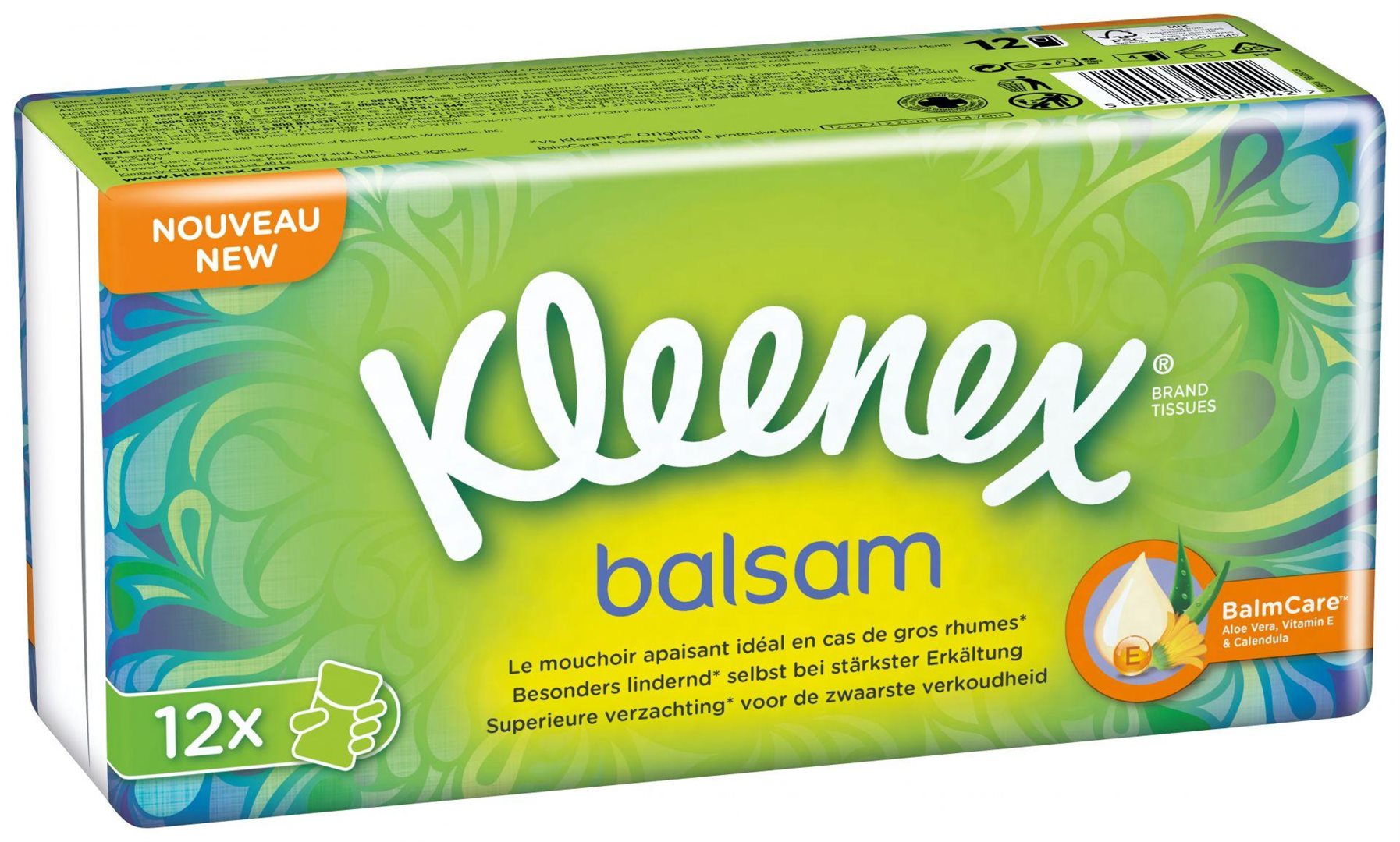 Kleenex Balsam Mouchoirs Soin Nez Irrité | Lot 12 Boîtes