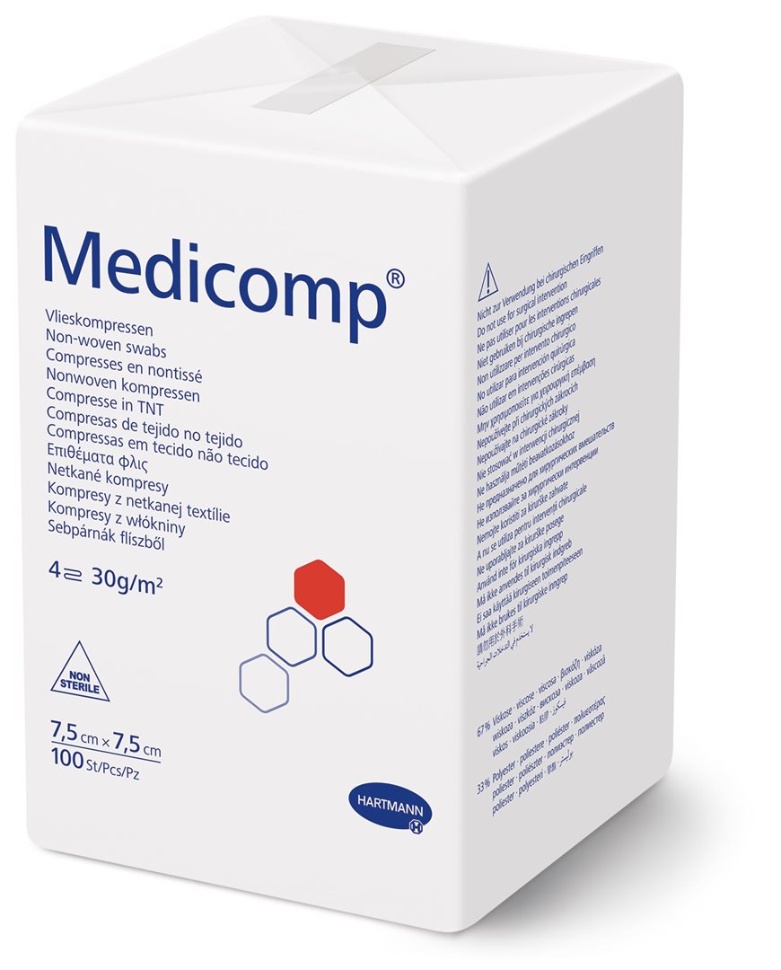 MEDICOMP Compresses Coton 4 plis S30 7.5 x 7.5 cm Non Stérile 100 pcs