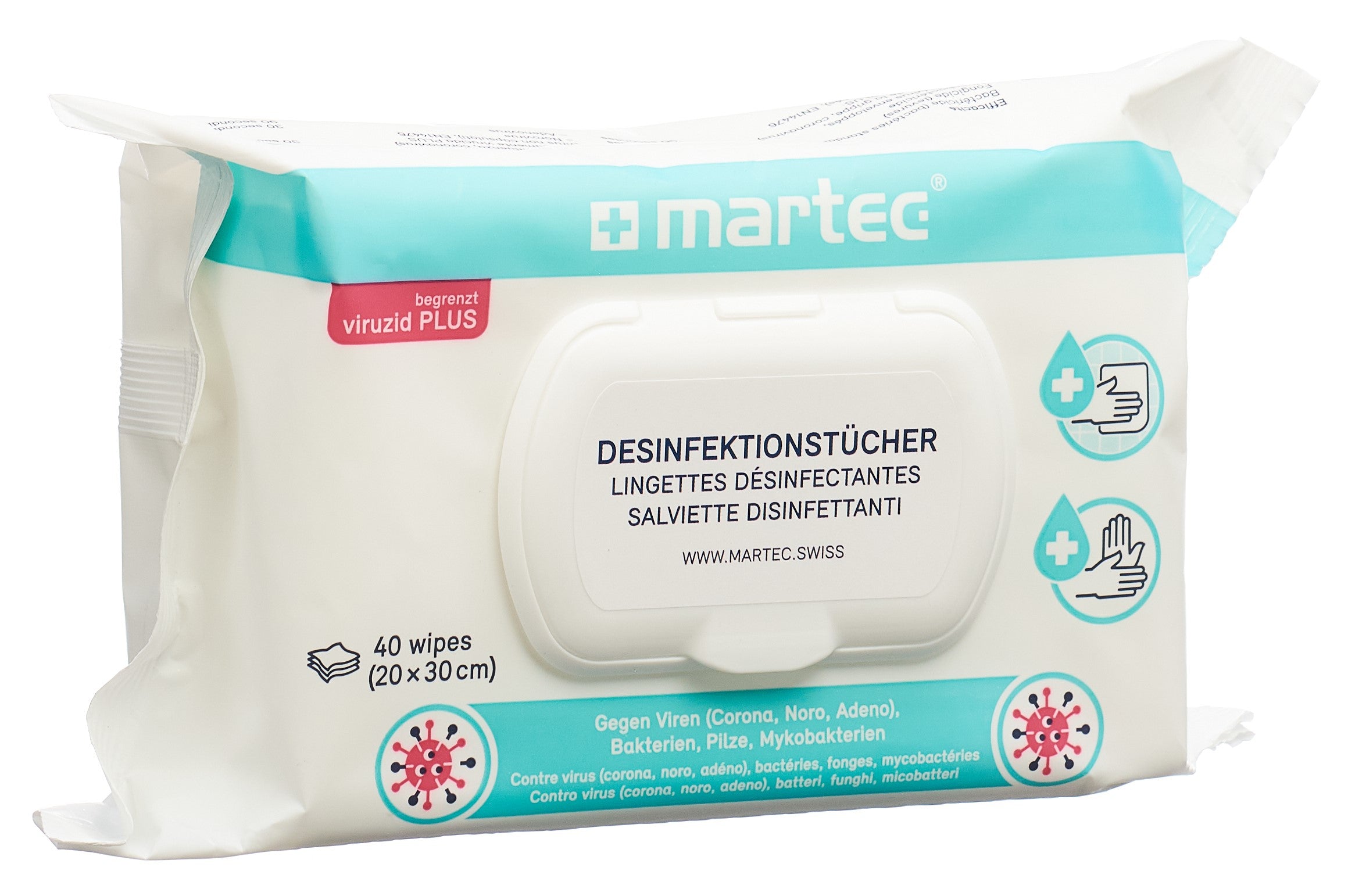 MARTEC Lingettes Désinfectantes Mains & Surfaces 40 Pièces | Hygiène Rapide