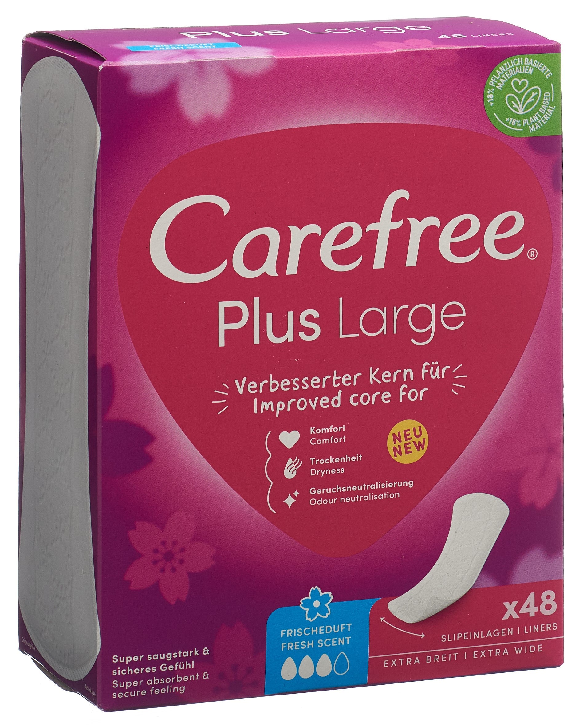 CAREFREE Plus Large Serviettes Hygiéniques Fraîcheur | Carton 48 Pièces