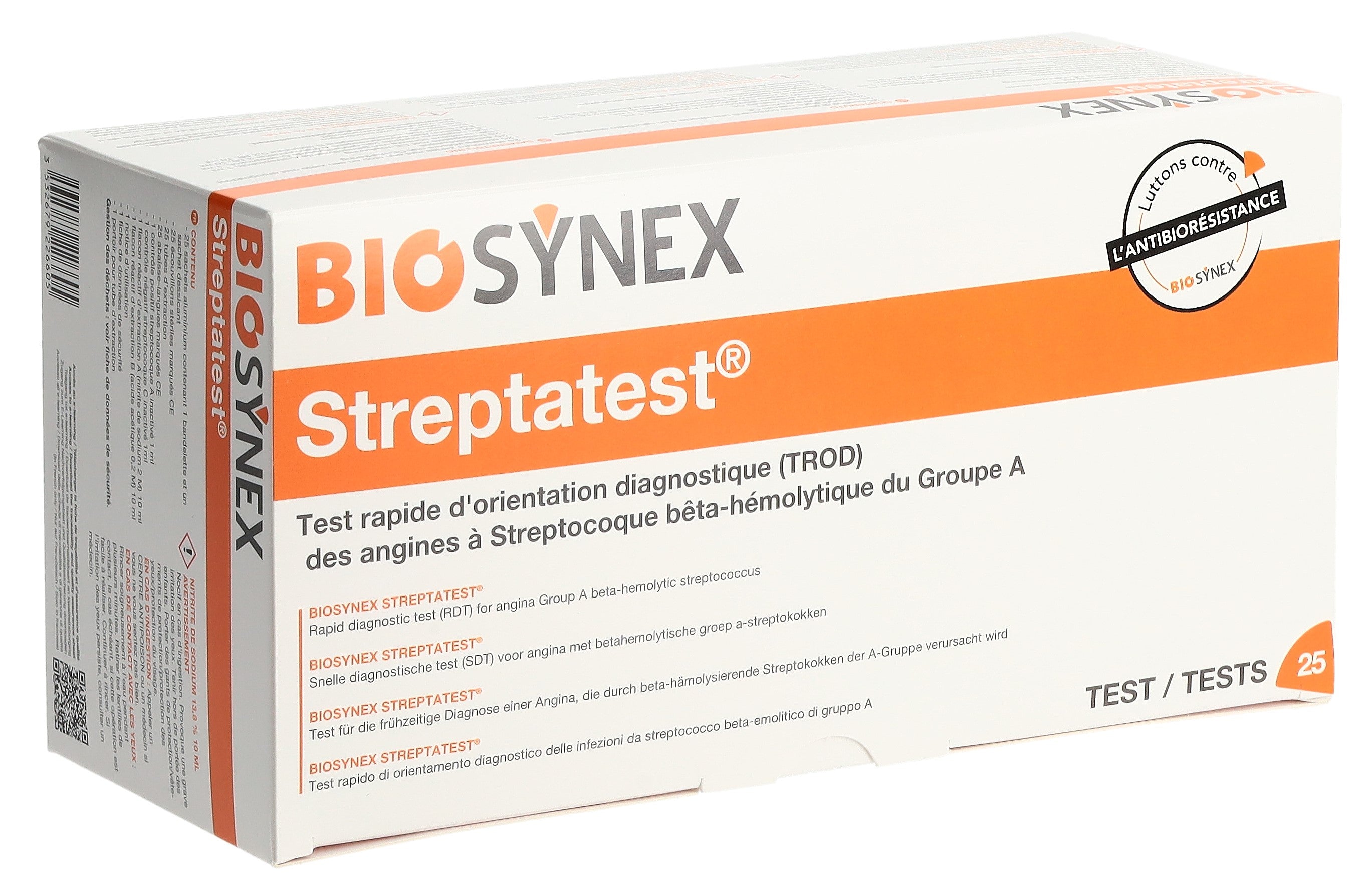 BIOSYNEX Streptatest Diagnostic Rapide Angine 25 Tests | Boîte